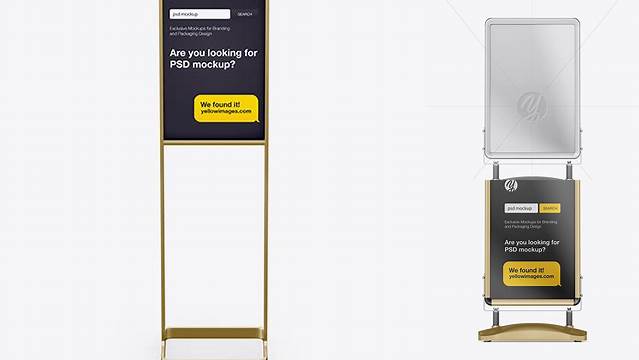 9529+ Metallic Pavement Stand PSD Mockup Front View High-Quality PSD Files