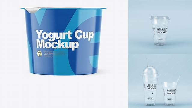 9531+ Glossy Plastic Cup with Foil Lid PSD Mockup Front View Professional Photoshop Design Freebie