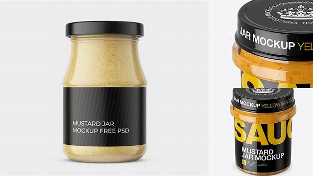 9538+ Mustard Glass Jar PSD Mockup High-Angle Shot Unique High-Resolution Photoshop Mockup