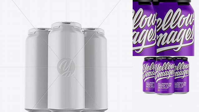 9540+ Pack with 3 Matte Cans with Plastic Holder PSD Mockup Front View Free Download Design Mockup