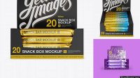 9546+ 20 Metallic Snack Bars Display Box PSD Mockup Front View Advanced Editable Template Free