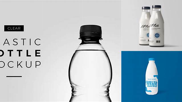 9550+ Clear Plastic Bottle with Milk PSD Mockup Customizable Photoshop Template