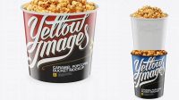 9551+ Glossy Bucket with Caramel Popcorn PSD Mockup High-Angle Shot Photoshop PSD Free for Designers