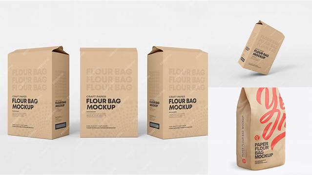 9552+ Kraft Paper Flour Bag PSD Mockup Front View High-End PSD Download