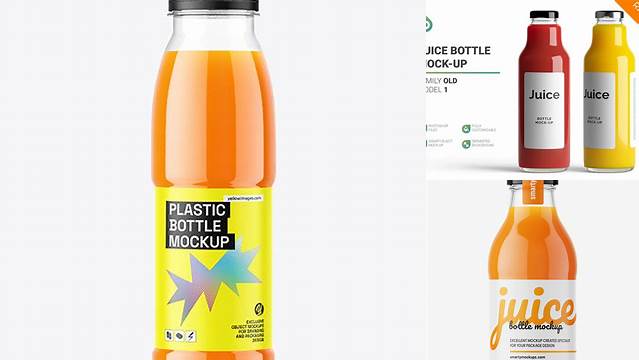 9554+ Plastic Carrot Juice Bottle PSD Mockup Versatile Photoshop File