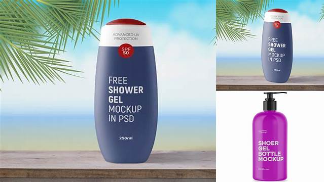 9555+ Clear Bottle with Shower Gel PSD Mockup Advanced Photoshop Design Free