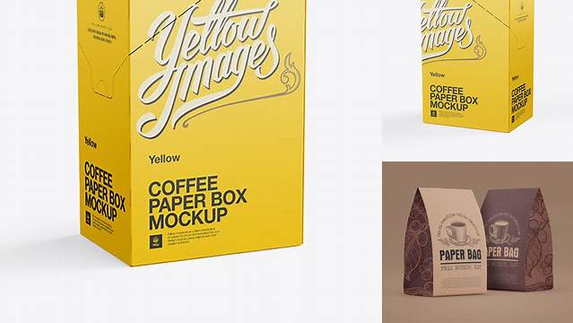 9555+ Coffee Paper Box PSD Mockup Left Side 3/4 View High-End PSD Download