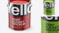 9561+ Opened Paint Bucket with Glossy Label PSD Mockup Front View High Angle Shot Download Free PSD