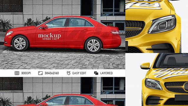 9567+ Compact Executive Sedan PSD Mockup Front View Editable and Customizable PSD