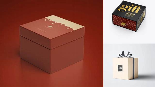 957+ Glossy Gift Box PSD Mockup Half Side View Digital Download