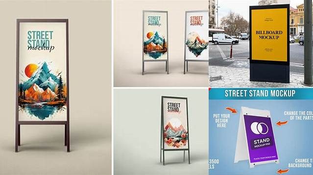 9571+ Matte Street Stand PSD Mockup Front View Advanced Editable PSD