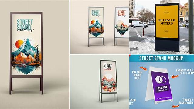 9571+ Matte Street Stand PSD Mockup Front View Advanced Editable PSD