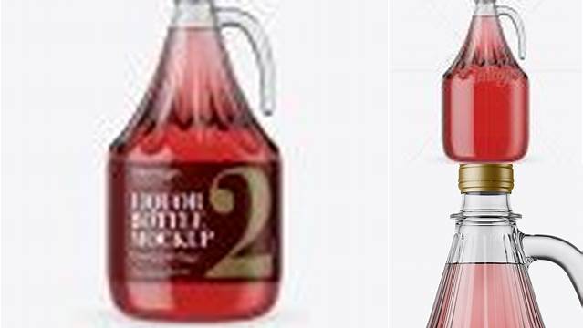 9572+ 3L Clear Glass Pink Liquor Bottle With Handle & Clamp Lid PSD Mockup Smart Object Free Photoshop File