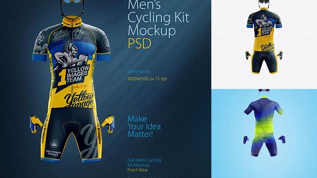 9575+ Full Men's Cycling Kit PSD Mockup Back View High-Quality Creative PSD