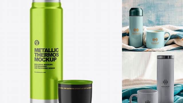 9579+ Opened Metallic Thermos PSD Mockup Smart PNG Image