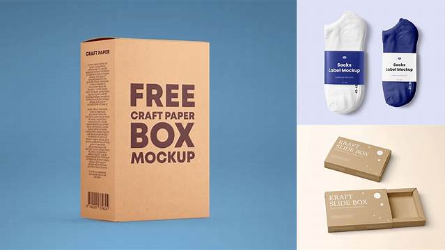 9581+ Kraft Paper Box With Socks PSD Mockup Custom Mockup PSD for Free