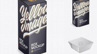 9582+ Box With Glossy Cup PSD Mockup Half Side View High-Angle Shot Layered PSD File Free Download