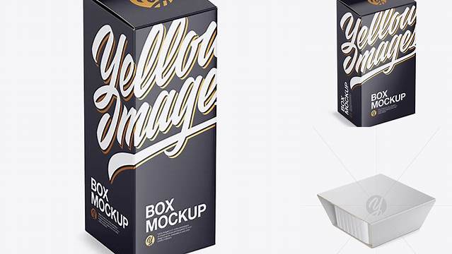 9582+ Box With Glossy Cup PSD Mockup Half Side View High-Angle Shot Layered PSD File Free Download