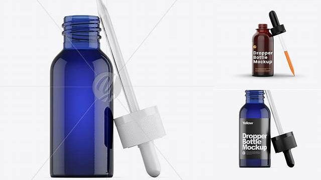 9595+ Opened Blue Glass Dropper Bottle PSD Mockup Custom Mockup Graphic Design