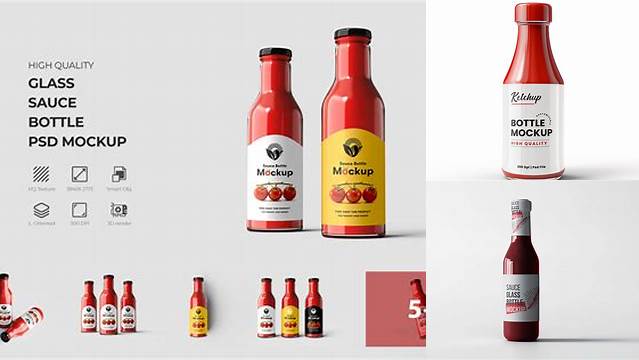 9599+ Clear Glass Bottle with Ketchup Sauce PSD Mockup Creative Design Mockup