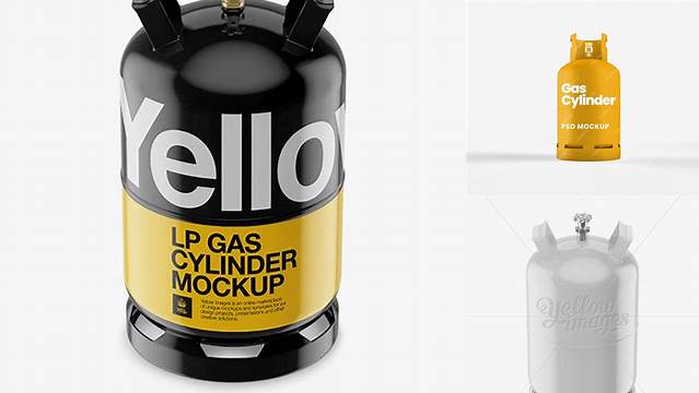 9601+ Glossy LP Gas Cylinder PSD Mockup Front View High-Angle Shot Exclusive Digital PSD Resource