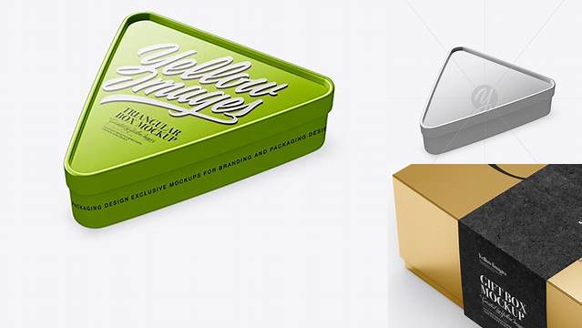 9607+ Metallic Triangular Box PSD Mockup Half Side View High-Angle Shot Smart PNG Image