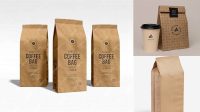 9611+ Kraft Paper Coffee Bag With Valve PSD Mockup Front View Customizable PSD Templates