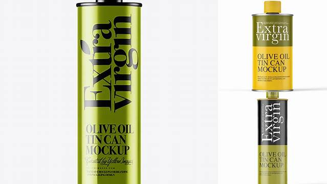 9611+ Metallic Olive Oil Tin Can with Cap PSD Mockup High-Quality PSD Files