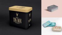 9613+ Metallic Tin Box PSD Mockup Front View Smart Object Free Photoshop File