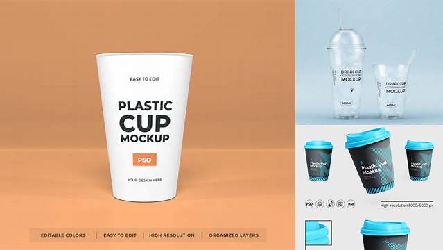 9616+ Plastic Cup PSD Mockup Front & Top Views Free Graphic Design Resource