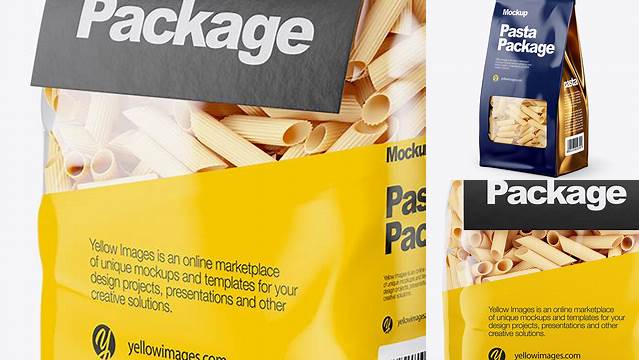 962+ Paper Bag with Pennette Rigate Pasta PSD Mockup Half Side View Exclusive Editable PSD File