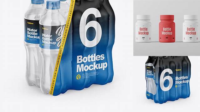 9625+ Transparent Pack with 4 Plastic Bottles PSD Mockup Half Side View Easy-to-Edit Photoshop Freebie