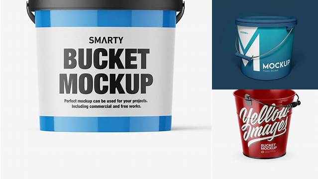 9627+ Glossy Plastic Bucket PSD Mockup Half Side View High-Angle Shot Smart Layer Mockup Free