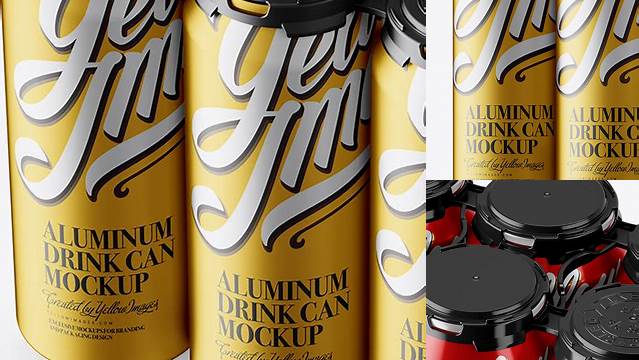 9628+ Pack with 6 Metallic Aluminium Cans with Plastic Holder Half Side View Modern PSD Templates