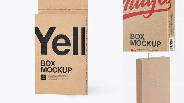 9630+ Kraft Box with Hang Tab PSD Mockup Half Side View Fully Layered Photoshop Freebie