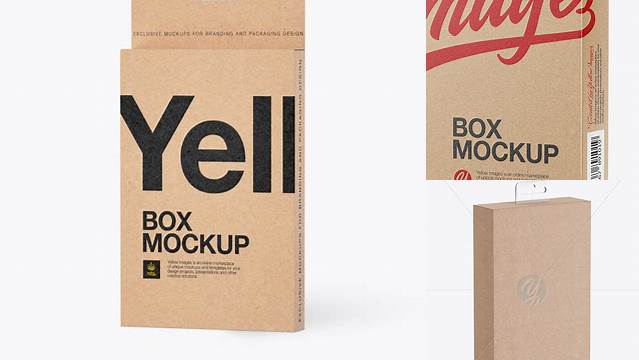 9630+ Kraft Box with Hang Tab PSD Mockup Half Side View Fully Layered Photoshop Freebie