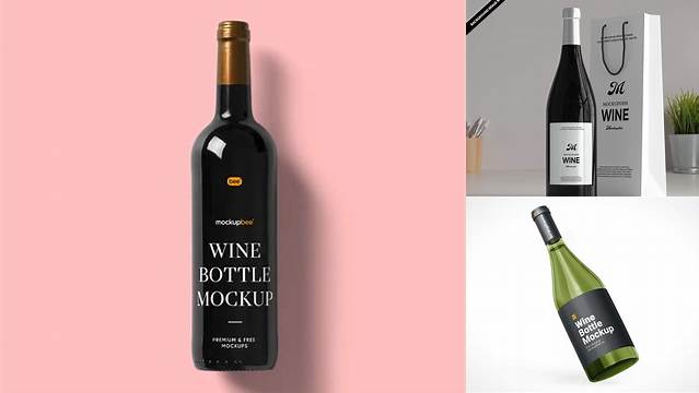 9635+ Bag With Wine Bottles PSD Mockup Front View Easy-to-Edit Photoshop Freebie