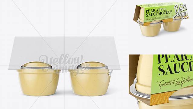 9638+ Pear Apple Sauce 4-4 Oz. Cups PSD Mockup Front View High-Resolution PSD Download