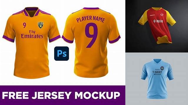 9644+ Football Kit with V-Neck T-Shirt PSD Mockup / Back View Smart Object Free Photoshop File