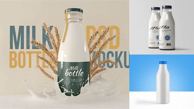 9647+ Frosted Plastic Bottle With Milk PSD Mockup Include TIFF