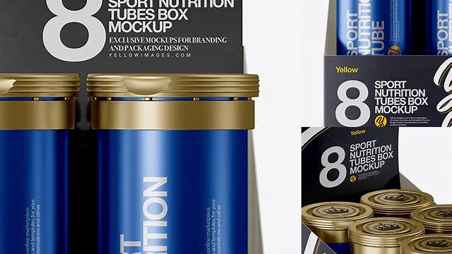 9650+ 8 Metallic Sport Nutrition Tubes Display Box PSD Mockup Modern PSD Templates