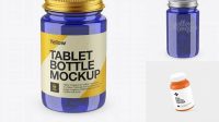 9651+ Blue Pill Bottle with Metal Cap PSD Mockup High-Angle Shot Custom Graphic Resource Free Download