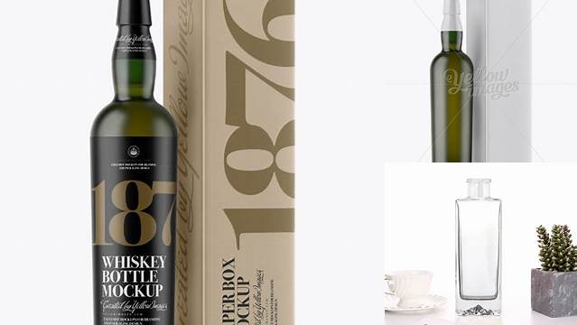 9651+ Green Frosted Glass Whiskey Bottle & Paper Box PSD Mockup High-Resolution PSD Download