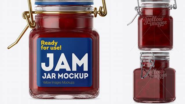 9655+ 100ml Glass Cherry Jam Jar with Clamp Lid PSD Mockup Custom Mockup PSD for Free