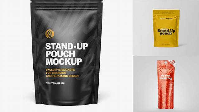 9657+ Matte Stand Up Pouch with Zipper PSD Mockup Front View Digital Resource Free Download