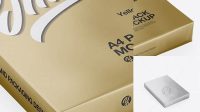 9657+ Metallic A4 Size Paper Sheet Pack PSD Mockup Half Side View Modern PSD Templates