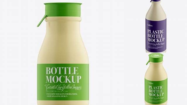 9666+ Matte Small Plastic Dairy Bottle PSD Mockup High-Angle Shot Easy-to-Edit PSD