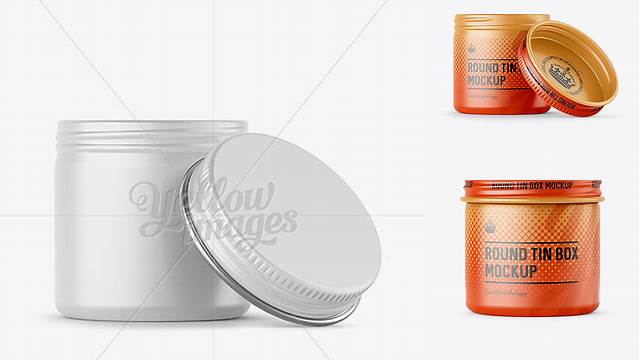 9667+ 50ml Round Tin Box with Matte Finish PSD Mockup Front View Easy-to-Edit Photoshop Freebie