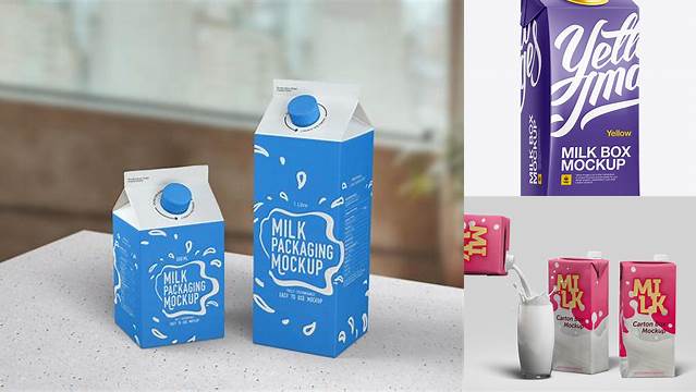 9668+ 200ml Milk Box PSD Mockup Front 3/4 View Mockup PSD Free Download