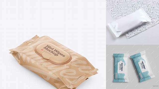 9670+ Kraft Wet Wipes Pack PSD Mockup Hero Shot Professional PSD Mockup